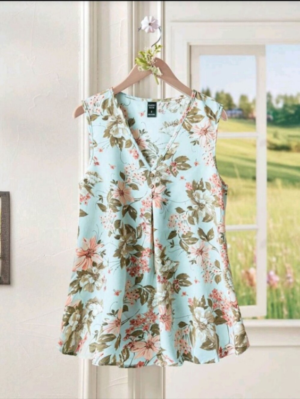 New Large Boho Floral Print Sleeveless Top